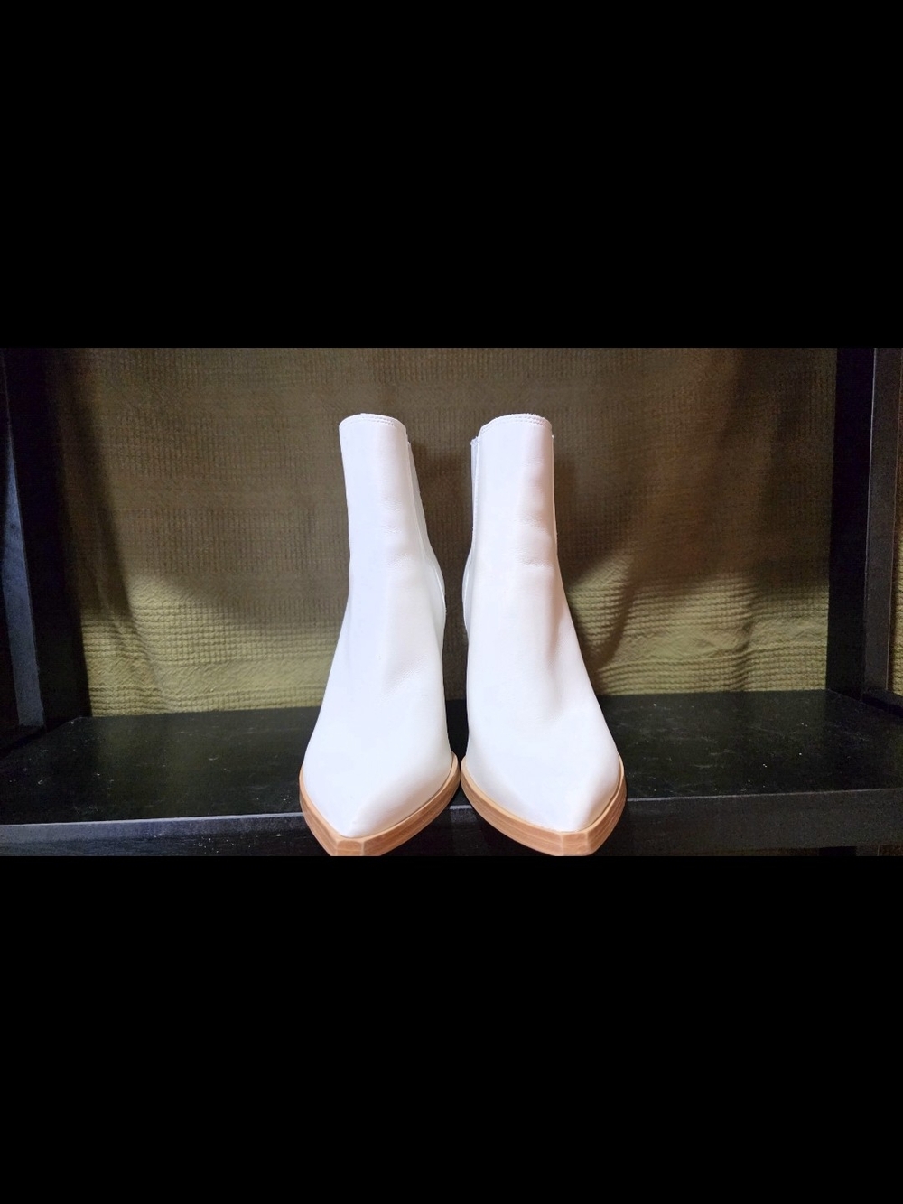 Marc Fisher White Pointed Toe Ankle Booties with Tan Sole